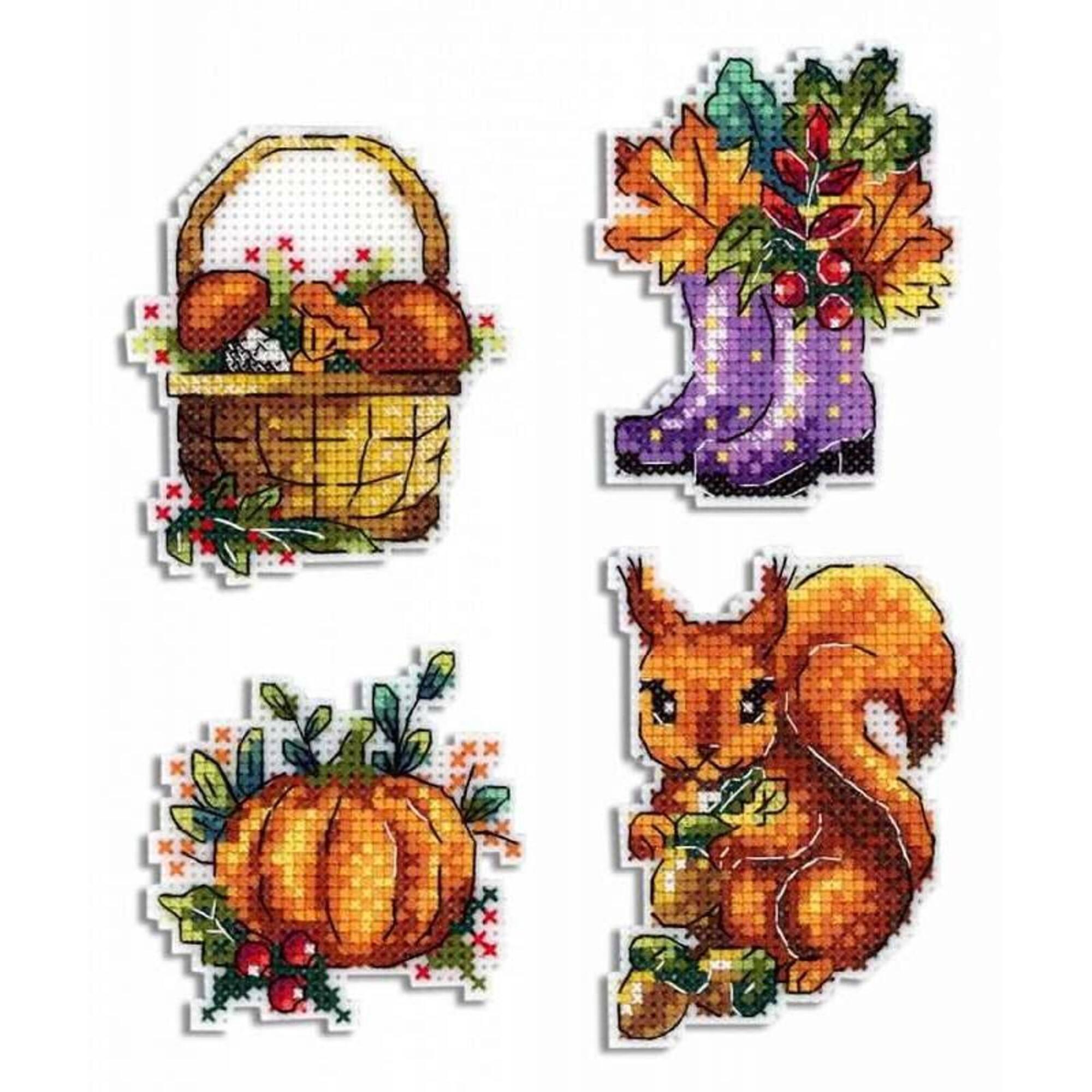 MP Studia Autumn MagnetsPlastic Canvas Counted Cross Stitch Kit